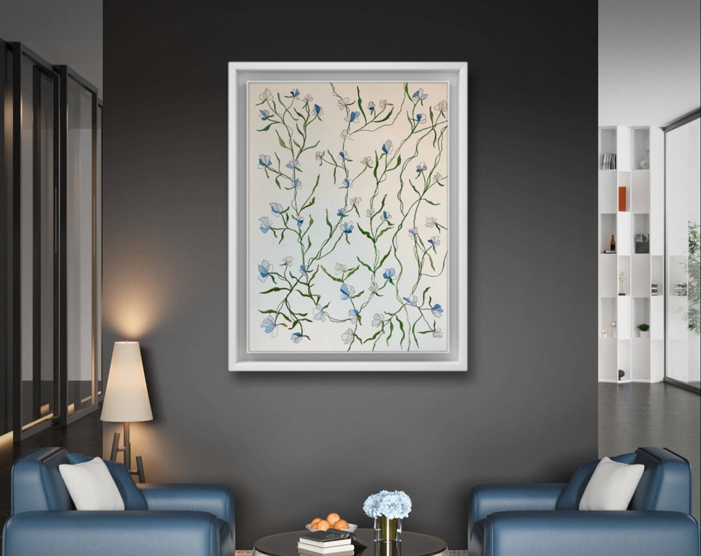 Blue Floral Vine Watercolor Flowers