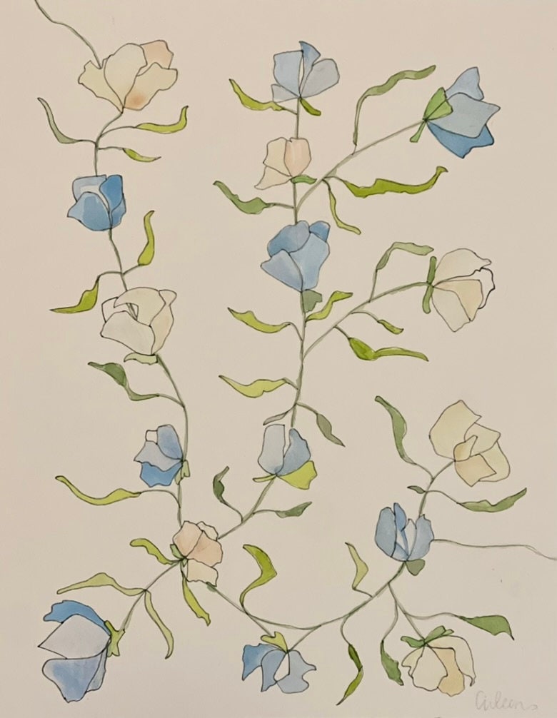 Blue and White Watercolor Flowers